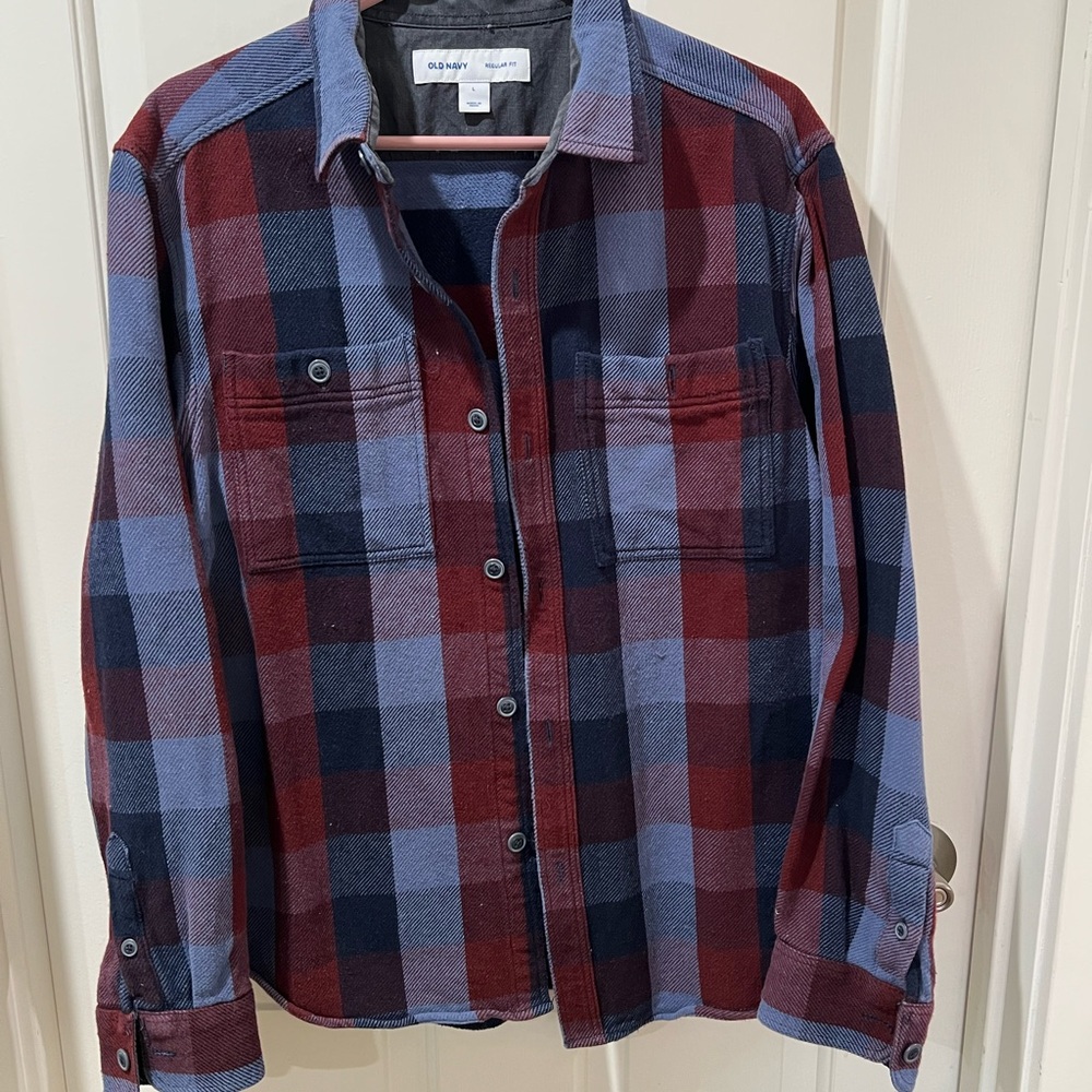 Old Navy Men's Plaid Shirt - Red and Blue